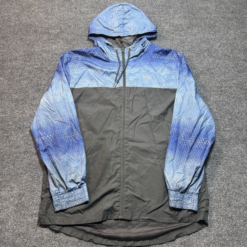 Everlast Sport Men's Large Blue Geometric Windbreaker Jacket Full Zip Hooded - Picture 2 of 11